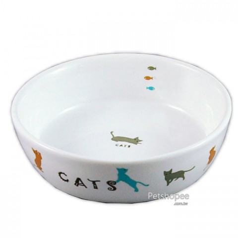 Marukan 貓咪用刻度瓷碗-快樂貓