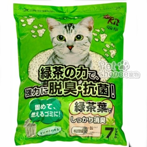 日本QQKit 環保紙貓砂 綠茶味7L