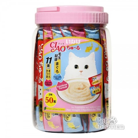 CIAO 11+高齡貓/化毛啾嚕肉泥綜合桶 50入